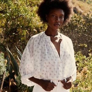 NWT Doen Jane Floral Blouse in WhiteCoquille Medallion